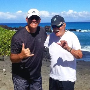 Larry Jr. and Larry Sr. at black sand beach, Hawaii December 2020. 
