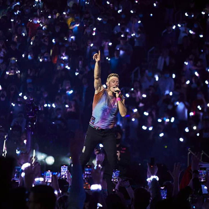 Chris Martin with Coldplay performing at the Lumen Field, Seattle, Washington, September 2023.