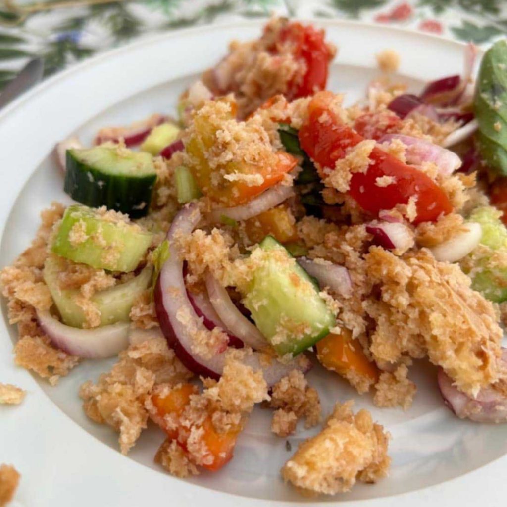 Luisa's Panzanella during our Italian feast with friends, Larry J Snyder.